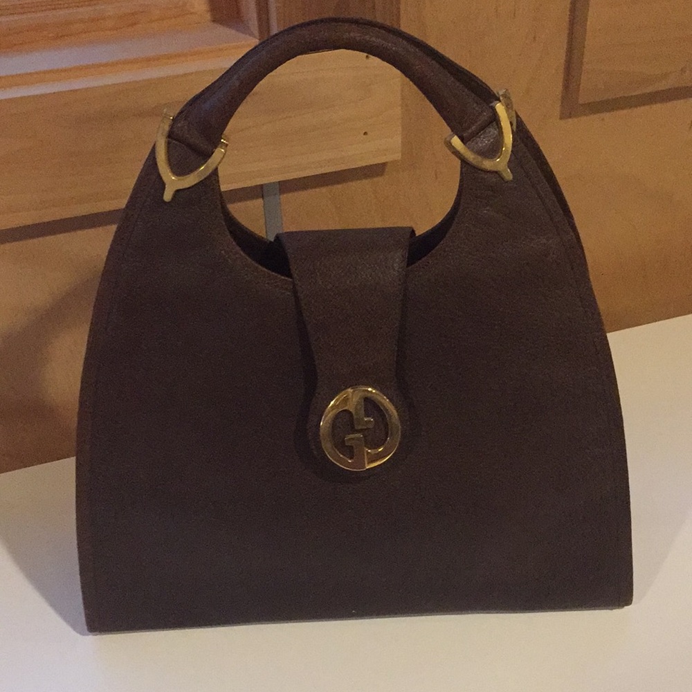 GUCCI RARE ✨ VINTAGE GG LoGo Stirrup equestrian hardware leather Handbag Purse
